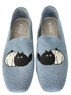 VIVAIA NEW Audrey Cat & Pumpkin Embroidery Squire Toe Blue Loafer Flats 42 11.5